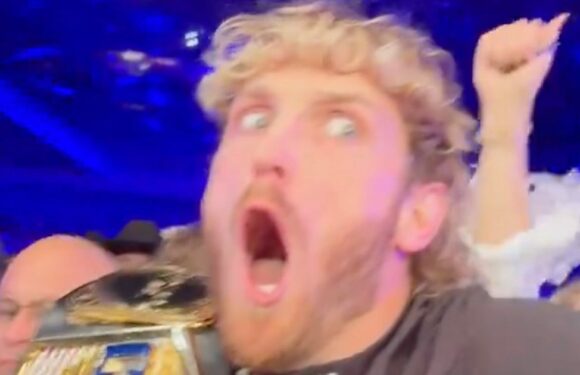 Logan Paul filmed open-mouthed at brother Jake’s KO as he cradles WWE belt