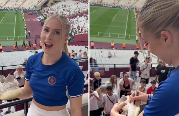 Astrid Wett signs £400 Yeezy at Sidemen match as fans joke ‘price has fallen’