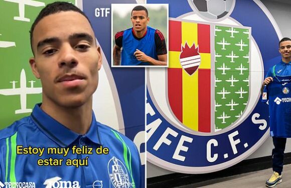 Mason Greenwood is pictured in Getafe's kit for the first time