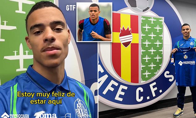 Mason Greenwood is pictured in Getafe's kit for the first time