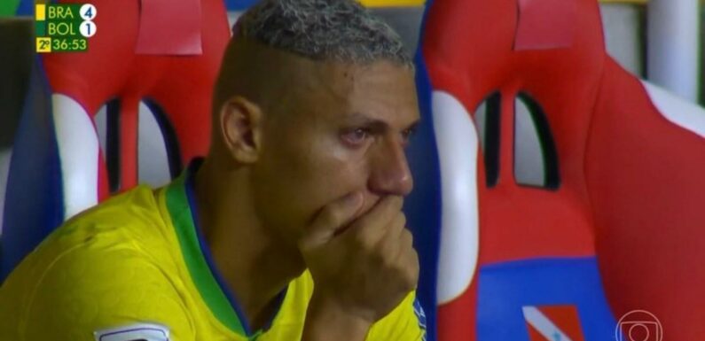 Richarlison seen crying on Brazil bench after failing to score against Bolivia