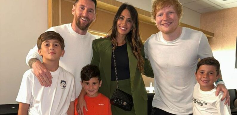 Lionel Messi links up with Ed Sheeran as Argentine’s family singalong to artist