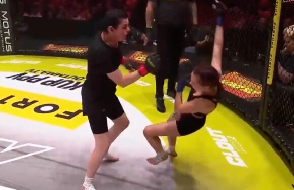 Mum, 50, knocks out her son’s 19-year-old ex-girlfriend in vicious MMA cage bout