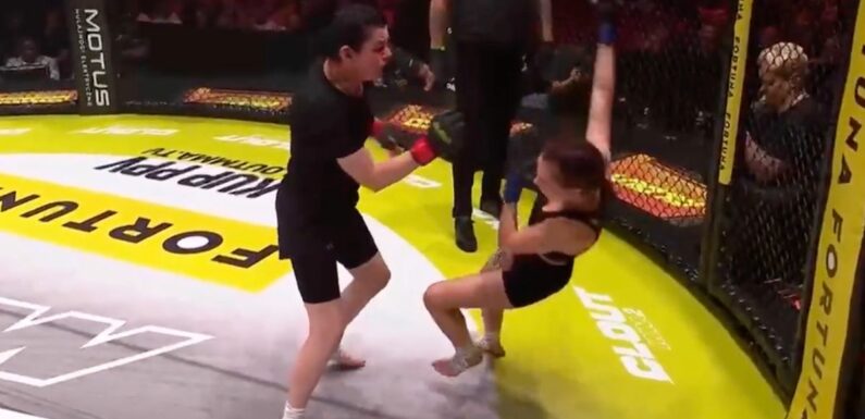 Mum, 50, knocks out her son’s 19-year-old ex-girlfriend in vicious MMA cage bout