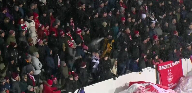 Conference League game suspended as Aberdeen fans pelt goalkeeper with snowballs