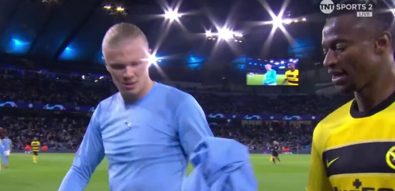 ‘Embarrassing’ Young Boys ace begs for unimpressed Haaland’s shirt at half-time