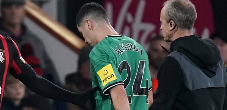 Newcastle suffer ANOTHER injury as Almiron limps off at Bournemouth