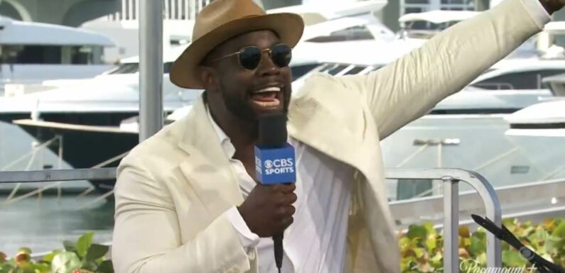 Richards turns heads with VERY bold white suit for CBS show in Miami