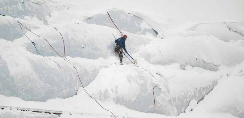 Bayern’s snow-covered stadium just like Mount Everest as man spotted climbing it