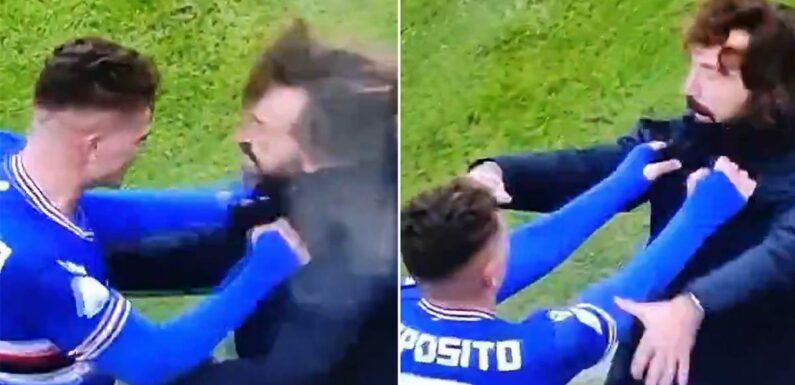 Juventus icon Andrea Pirlo gets the life shaken out of him in mad celebration